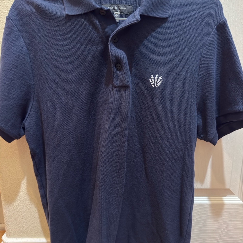 Rag & Bone Navy Blue Polo Shirt with Embroidered Logo
